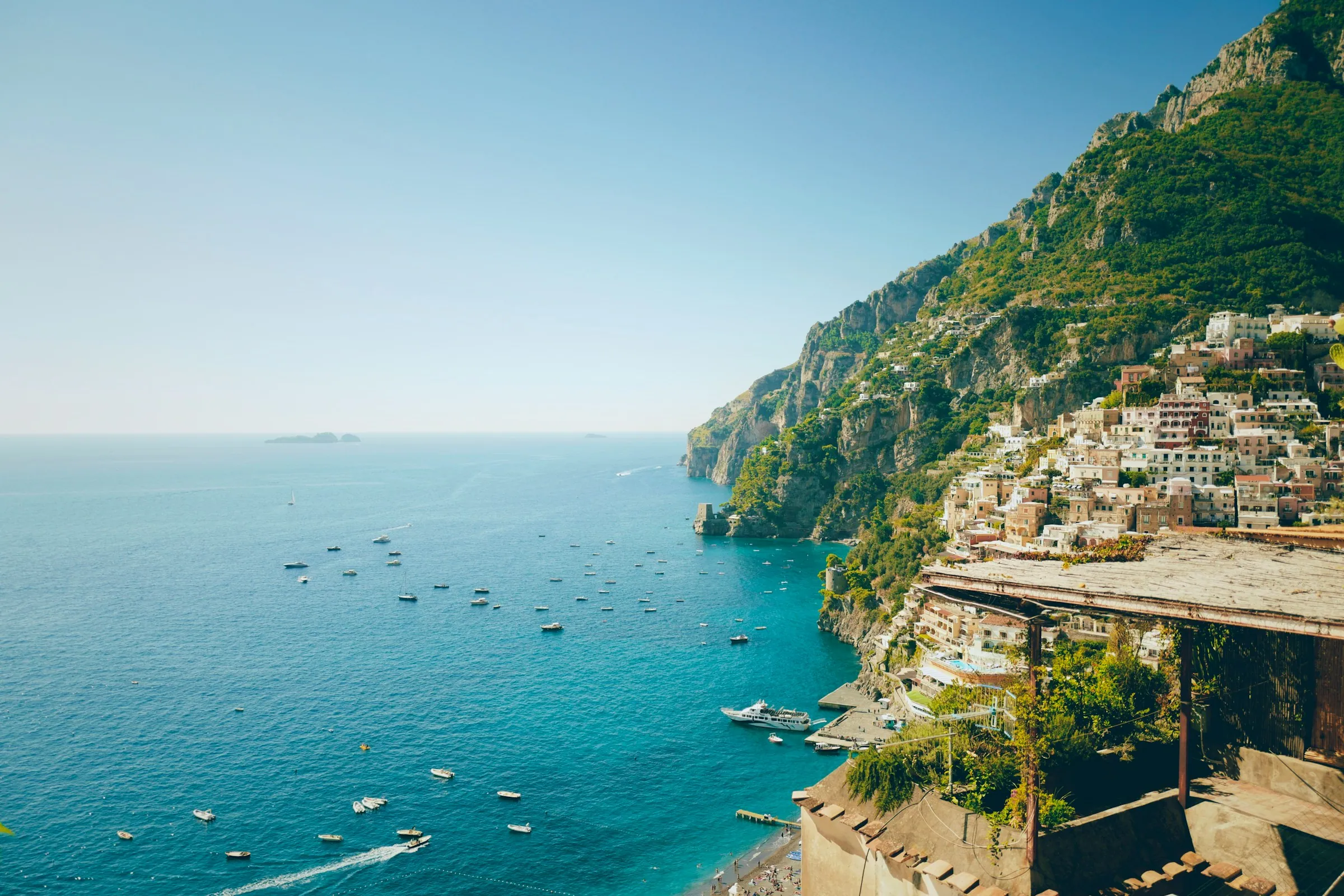 The turquoise coastline of Positano on the Amalfi Coast, Italy