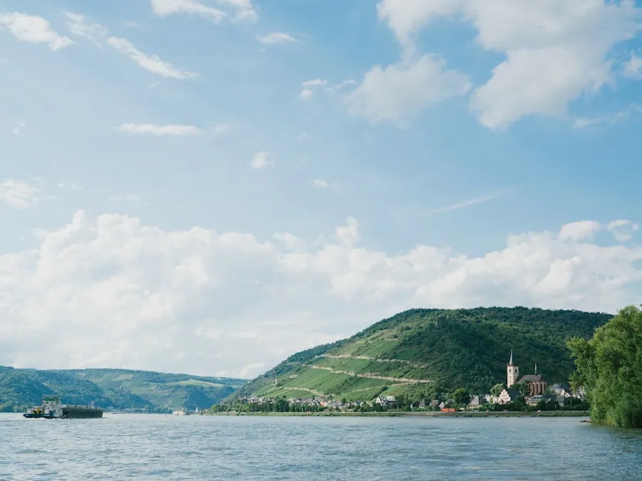 A scenic European river winding past mountains