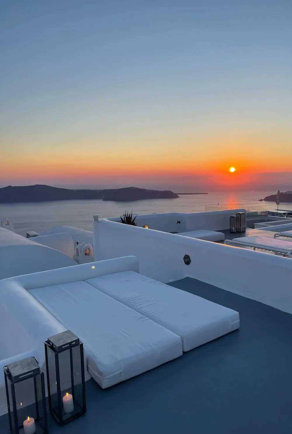 White-washed buildings above the caldera in Santorini, Greece